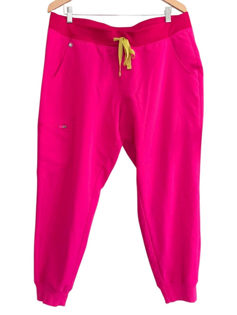 Figs Zamora Jogger Pink Pants with Yellow Drawstring